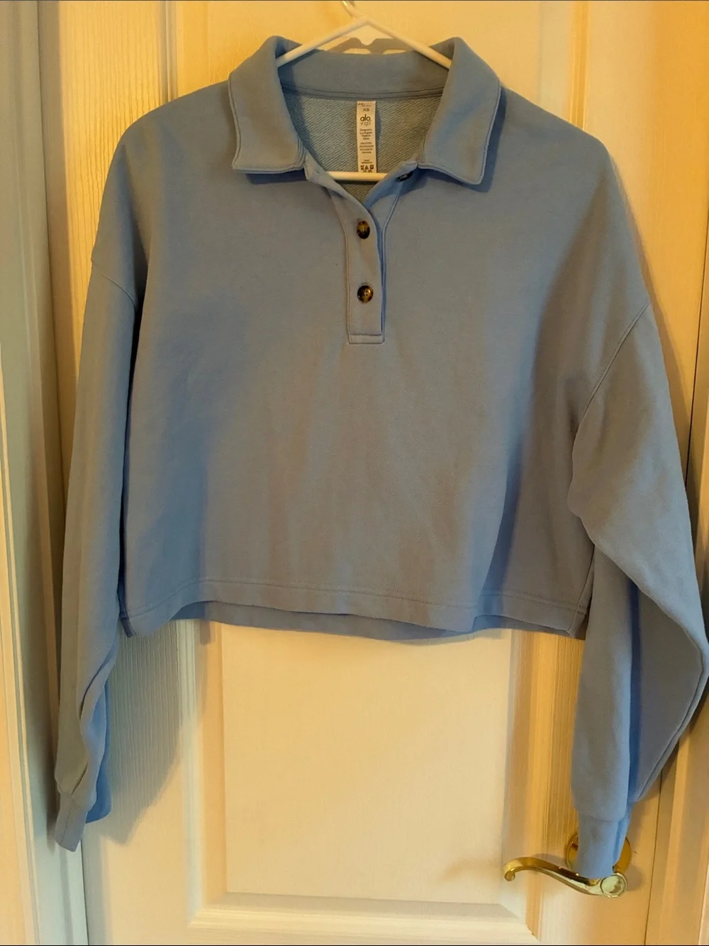 ALO Yoga Polo Henley Oversized Blue Cropped Pullover Sweatshirt XS